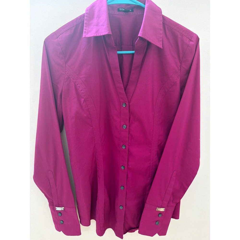 Express Essential Stretch Shirt Magenta Purple Long Sleeve Button Down Womens S